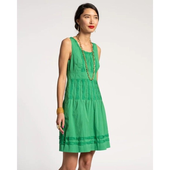 Frances Valentine Ribbon A-line Midi Dress Pleated Sleeveless Cotton M-8 279840